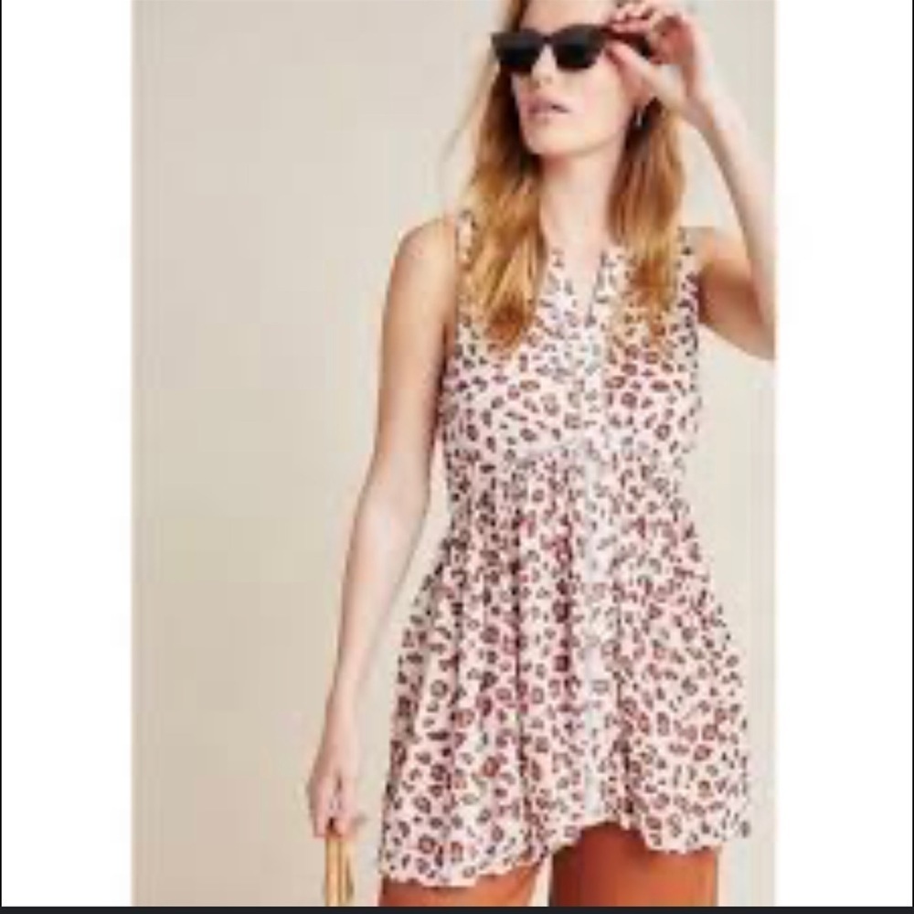 Anthropologie White Leopard Print Flowy Boho Tunic Top Size Medium